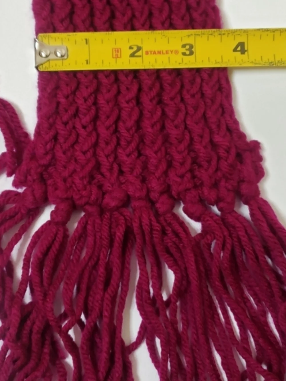 Handmade Burgundy Chunky Knit Scarf with Fringe Tassels - Boho Winter Wrap